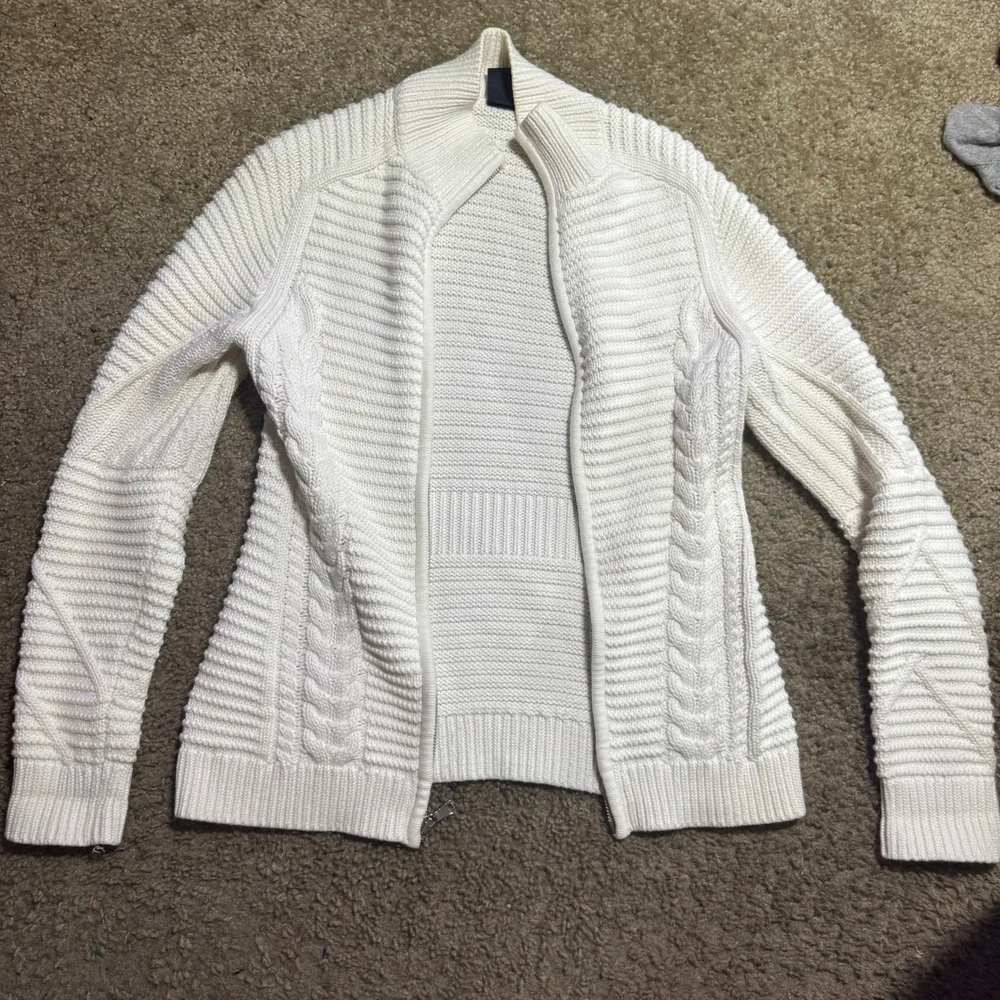 FLAWED GAP Womens Cream Cable‎ Knit Full Zip Mock Neck Cardigan Sweater White